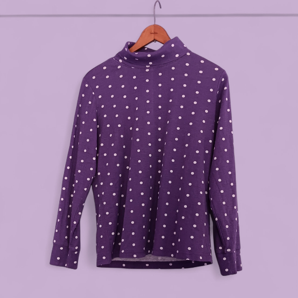🔷️3-$15🔷️Quirky Purple & White Polka Dot Turtleneck Long Sleeve Top S-M